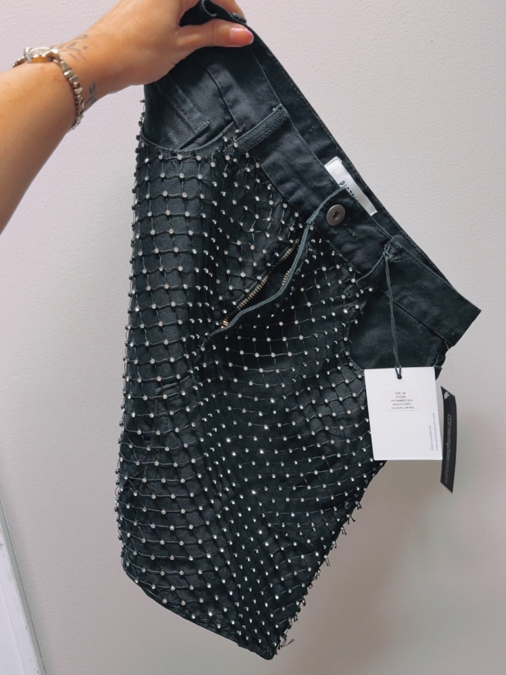 NWT Pistola Rhinestone Denim Mini Skirt
